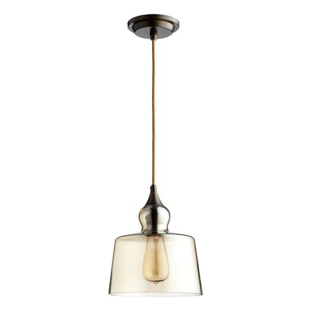 Quorum One Light Oiled Bronze Clear Amber Glass Down Pendant 8001-386
